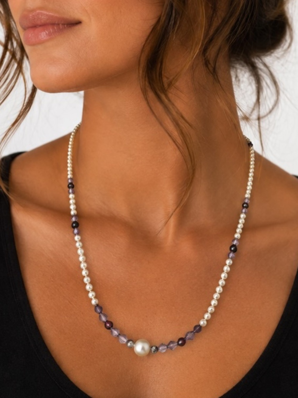 Handmade Beaded Necklace Faux Pearl Crystal 17" Choker Wedding Grad